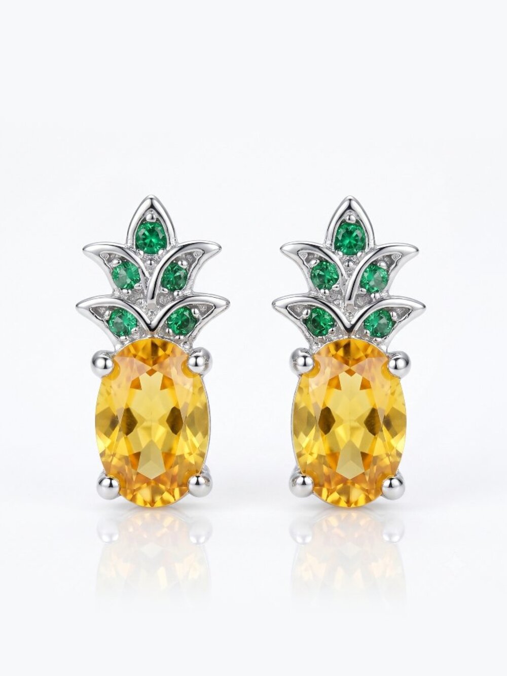 Pineapple Stud Earrings with Pink and Green Gemstone